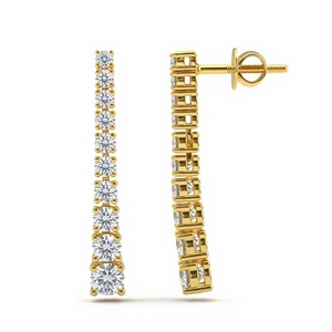 18K 14K Gold Plated Round <b>Diamond</b> Line <b>Earrings</b> Long Drop <b>Dangle</b> <b>Earrings</b> Round Cut Tennis <b>Earrings</b> Bridal Women Fine Jewelry - Product Image 2