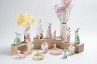 Hasen-Teller aus Porzellan in Rosa und Grün, Schmuckteller, Dekorativer Modischer Teller, Keramik-Dessert- und Essteller für Ostern