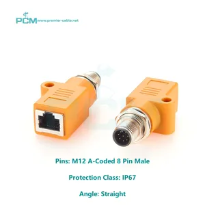 Industrial Ethernet M12 A Code 8 Pin to RJ45 Female Automation Panel Feedthrough Adapter Straight Angle