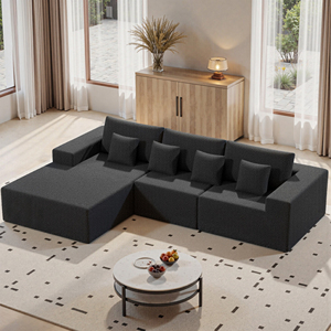 Modular <b>Black</b> Sherpa Fabric L-Shape Sectional <b>Sofa</b> with Chaise Deep Seat Cloud Couch for Living Room - Product Image 1