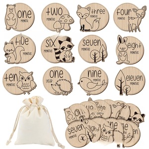 Ingrosso 12 pezzi simpatici fai da te segni di animali in legno pietra miliare del bambino annunci per Baby Shower decorazioni incise carte pietra miliare - Product Image 1