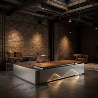 Ensemble de mobilier de bureau exécutif minimaliste, grand bureau de direction contemporain avec panneau lumineux unique et placage en noyer