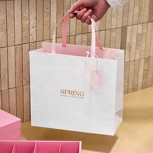 Custom Eco-Friendly <b>Biodegradable</b> Recyclable Disposable Luxury White Cardboard Food Packaging Embossing <b>Paper</b> Bags - Product Image 4