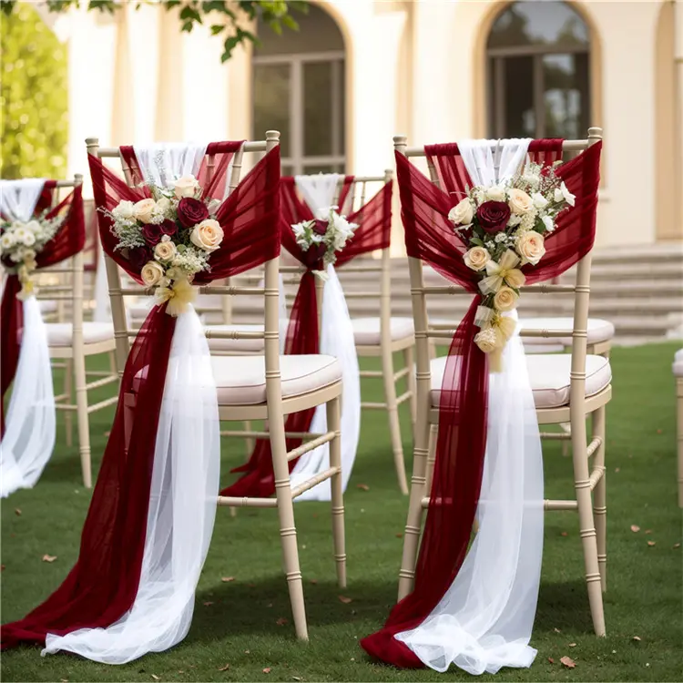 En vrac en plein air plage mariage décoratif Pageants nuptiale fête chaise drapé ceintures hôtel Banquet mariage chaise mousseline de soie ceintures