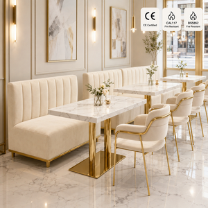 Ensemble de mobilier de restaurant moderne de luxe, table à manger en marbre et acier inoxydable, banquette pour café, hôtel, projet commercial - Product Image 3