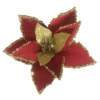 Fleur de Noël artificielle en velours rouge à paillettes GY BSCI, fleur de Noël simulée pour la décoration