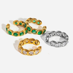 <b>Clip</b>-On Earrings 18K Gold Stainless Steel White Zircon Bezel Setting Geometric Design Fashion Jewelry - Product Image 1