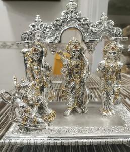 Imagen de Ram Darbar Hecha a Mano y Plateada, Rama, Sita, Laxman, Hanuman, Arte Tradicional para el Hogar, Decoración de Templo, Regalo para Bodas, Cumpleaños, Diwali - Product Image 6