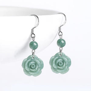 Pendientes de Jadeíta Natural con Incrustaciones de Plata S925, Accesorios de Moda para Mujer, Incluye Certificado de Tasación D580 - Product Image 1