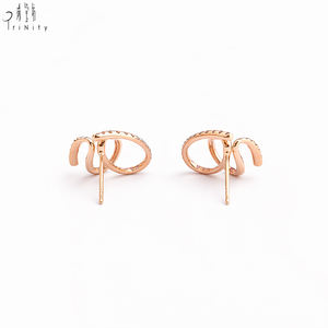 Últimos Productos de la Serie de Joyería con Líneas Curvas, Exquisitos Pendientes Brillantes con Diamantes Naturales y Zafiro Rosa, Pendientes de Oro Rosa Sólido de 18K - Product Image 2