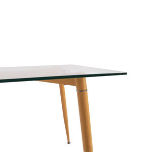 طاولة طعام حديثة من الزجاج المقسى أرجل خشبية مائلة مستقيمة - Product Image 6