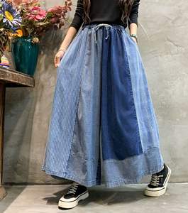 2025 pantalones de pierna ancha de mezclilla primavera nueva moda personalidad bloque de Color desgastado culottes de gran tamaño pantalones recortados mujeres - Product Image 2
