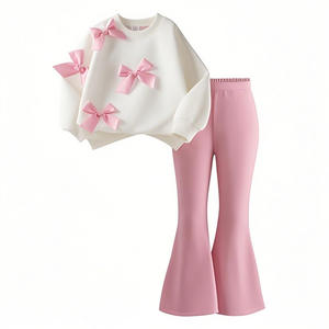 Sweater Rajut Kerah Bulat Lengan Panjang Aksen Pita Warna Solid dan Celana Cutbray Dua Potong untuk Musim Gugur dan Musim Dingin - Product Image 4