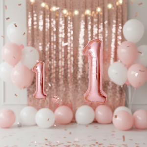 Peiyong ลูกโป่งสีโรสโกลด์เบอร์1ไมลาร์ขนาด16นิ้ว61764ของตกแต่งงานปาร์ตี้หรูหรา - Product Image 3