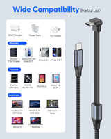 Câble USB C tressé en nylon à 90 degrés, 3,3 pieds, 60 W, chargeur Type C, charge rapide, câble USB C plat à angle droit