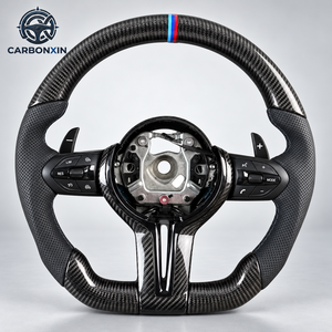 Volant sport à fond plat en cuir et fibre de carbone personnalisé à 3 branches pour F30 E92 F20 F10 F36 E91 E87 E90 E82 F25 E53 - Product Image 3