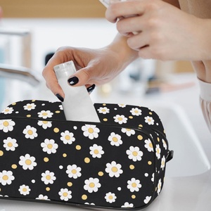 Withe Flowers Patterns New Design Waterproof Portable Wash Adult <b>Makeup</b> Bag Cosmetic Pouch Travel Customs logo <b>Storage</b> Bag - Product Image 6