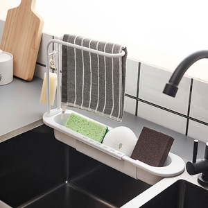 Organisateur d'éponge de cuisine multifonctionnel pour évier rétractable avec étagère porte-serviettes - Product Image 4