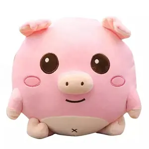 Boneka Bundar Lucu Mainan Lembut Piggy Boneka Mewah Mainan Mewah Kustom Dibuat Boneka Binatang Merah Muda Babi Squish Bantal Memeluk Mainan