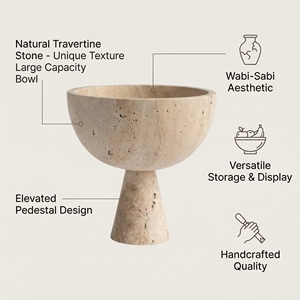 Ciotola su Piedistallo in <span class=keywords><strong>Travertino</strong></span> Naturale Intagliata, Ciotola Decorativa per Arredamento d'Interni - Product Image 2