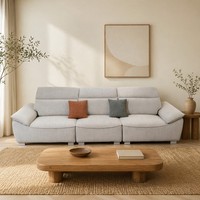 Canapé de salon/appartement 320 cm en lin et velours crème beige, forme voilier, avec appui-tête réglable et amovible – Solution de projet