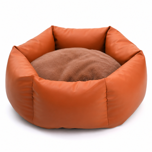 Nid d'animal de compagnie rond d'intérieur surélevé avec coussin en similicuir et peluche pour chats et petits chiens – Lit pour animaux de compagnie - Product Image 3