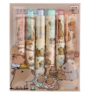 Bộ của 6 Macaron Highlighter bút capybara Pastel màu xiên bàn chải tip dễ thương huỳnh quang Bút Đánh Dấu cho vẽ văn phòng phẩm - Product Image 1