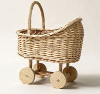 Panier de rangement tressé en osier 37x26xH46cm pour jouets en peluche, chariot poussette tressé à la main pour enfants, accessoire photo avec pieds KD