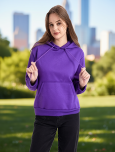 Sweat à capuche pour femme 100% coton, couleur unie, coupe classique, respirant, décontracté, pour l'automne, avec poches, manches longues, tissu tricoté - Product Image 2