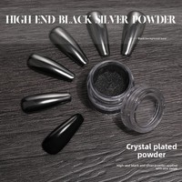Poudre à ongles effet miroir chromé noir avec finition métallique haute brillance, formule longue durée pour un excellent nail art