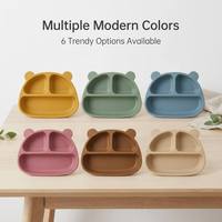 Assiette à ventouse en silicone en forme d'ours, compartimentée, anti-déversement, sans BPA