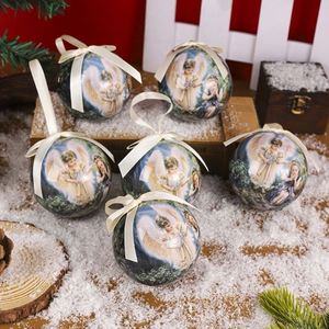 Ensemble de 7 boules de Noël décoratives imprimées et peintes, pendentifs ronds à suspendre pour l'intérieur et l'extérieur - Product Image 4