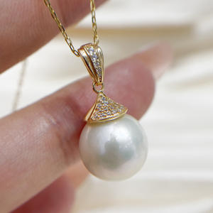 Pendentif en argent S925 31469 avec perles rondes de 11 à 15 mm, accessoires de perles DIY, design simple de tour vide pour charmes et pendentifs en diamant - Product Image 3