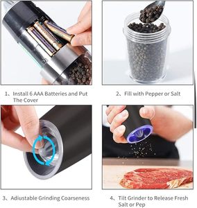 Gravity Bộ Máy Xay Muối Và Hạt Tiêu Chạy Điện Chạy Bằng Pin Với Chai Gia Vị Nấu Ăn Có Đèn LED - Product Image 3