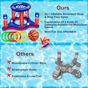 Édition limitée Ensemble de jeux de piscine gonflables d'été avec drapeau américain, comprenant un panier de basket flottant et un jeu de lancer d'anneaux, pour adolescents et adultes - Product Image 4