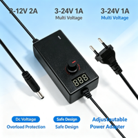 Adaptateur secteur professionnel 3-12V 2A 3-24V 1A avec protection contre les surcharges, les courts-circuits et les surtensions, prise EU/UK