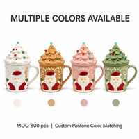 Nouvelle Arrivée 2026 : Ensemble de Tasses de Noël en Céramique avec Couvercle en Forme d'Arbre et Motif Père Noël en Relief 3D – Tasses à Café de Fêtes en Gros