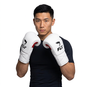 Gants de boxe Fly White à lacets en cuir, équipement d'entraînement pour adultes, équipement de sparring respirant - Product Image 1