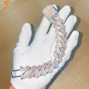 Hip Hop Rosé<span class=keywords><strong>gold</strong></span> Tow Tone Miami 23mm 4 Reihen Cuban Link Moissan ite Vvs Armband Massiv Sterling Silber für Männer - Product Image 2