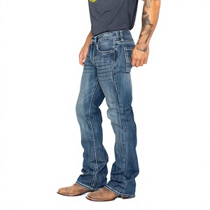 Jean en denim tricoté vintage ample et droit pour homme de haute qualité, logo personnalisé, couleur unie tendance, écologique et imperméable - Product Image 1