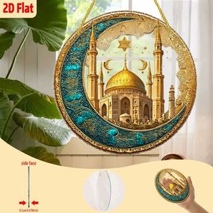 Ornement islamique plat 2D avec une grande mosquée dorée en forme <span class=keywords><strong>de</strong></span> dôme et une étoile avec une croissant <span class=keywords><strong>de</strong></span> lune pour la décoration spirituelle du Ramadan dans les maisons - Product Image 1
