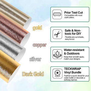 Rollo de vinilo de decoración publicitaria autoadhesivo con textura de lana de algodón dorado y plateado de cobre, 12 pulgadas * 35,4 pulgadas para plotter de corte - Product Image 6