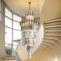 Lustre rectangulaire de luxe à plusieurs niveaux avec pendentifs en cristal, idéal pour les salles de vente, les centres commerciaux, les halls d'hôtels
