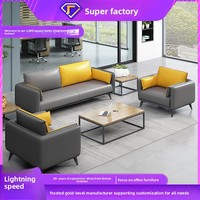 Sofá de Oficina Moderno y Minimalista para Tres Personas, Estructura de Madera, Espuma de Alta Elasticidad, Asientos de Cuero, Mesa de Centro para Recepciones