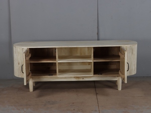 Custom Solid Wood TV Unit with Multi Functional Storage Drawers <b>Open</b> Compartments and Elegant Media Console Design for Homes - Product Image 4