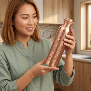 Bouteille d'eau en acier au carbone sculptée à la main, 100 % écologique, personnalisable, compatible lave-vaisselle, avec couvercle en corde et infuseur à thé, pour la randonnée - Product Image 1