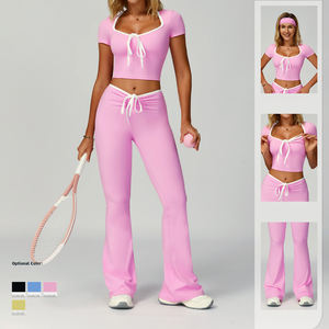 Big Butt Lift Ruffle Yoga Leggings Set <span class=keywords><strong>Ropa</strong></span> Deporte Mujer Gym Sportswear EU/US Size Wholesale 2 Piece Mujeres - Product Image 6