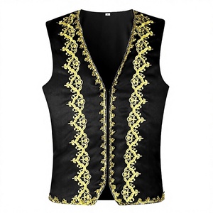 เสื้อกั๊กพิมพ์ลายสีทอง โพลีเอสเตอร์ คอวี ติดกระดุมแถวเดียว สำหรับผู้ชาย สไตล์ยุโรปอเมริกัน สำหรับฤดูร้อน ปี 2025 เหมาะสำหรับงานที่เป็นทางการ - Product Image 1