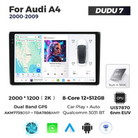 Autoradio Android Navifly DUDU 7 pour appuie-tête et tableau de bord, kit console 2K QLED, compatible caméra panoramique 360° pour Audi A4 2000-2009 (AU02)