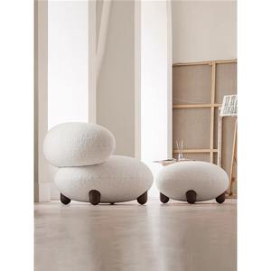 Minimalist Modern Solid Wood Lounge Chair Cream Lamb Wool Single <b>Sofa</b> Chair Comfortable Living Room Bedroom Use - Product Image 4